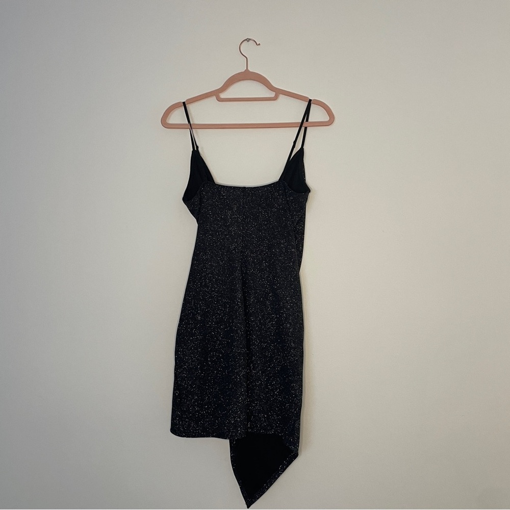 Vintage Le Chateau Black Metallic Glitter Asymmetrical Ruched Wrap Dress M - Picture 6 of 7